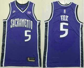 Men%27s Sacramento Kings #5 DeAaron Fox Purple 2024 City Edition Swingman Sponsor Stitched Jersey
